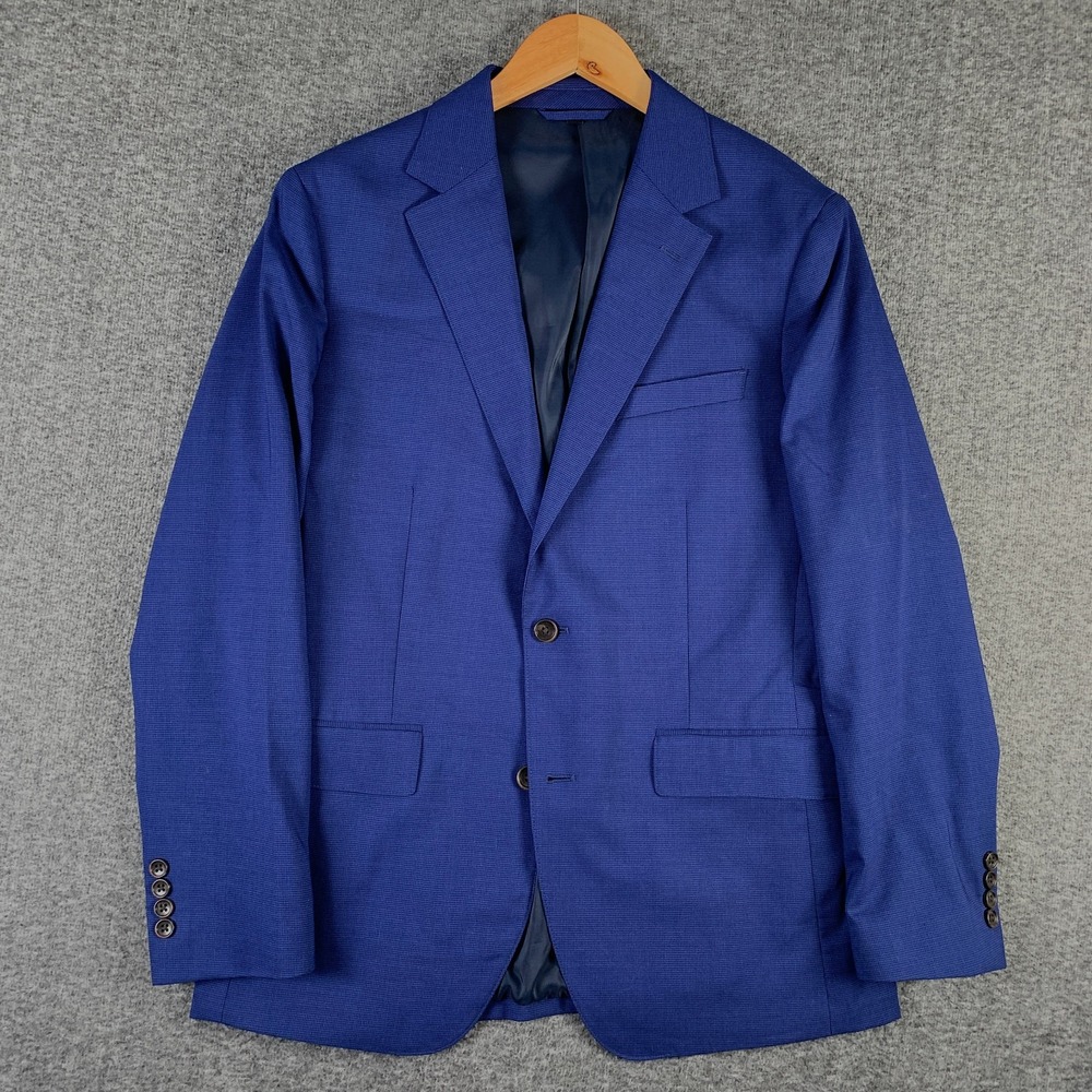 Bonobos Blazer Jacket Men 40R Slim Blue Houndstooth Sport Coat Wool Stretch